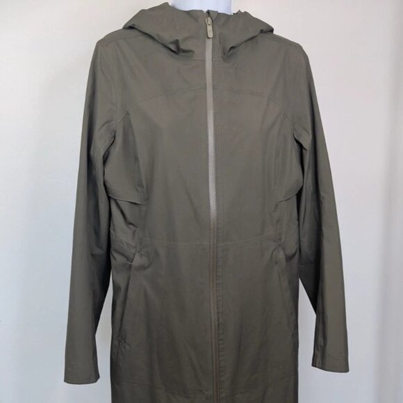 Lululemon Women’s Sz 6 Long Rain Rebel Jacket Hood Dark Olive Waterproof - Picture 1 of 11